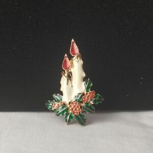 Holiday Candle Cluster Enamel Pin - White, Red & Green